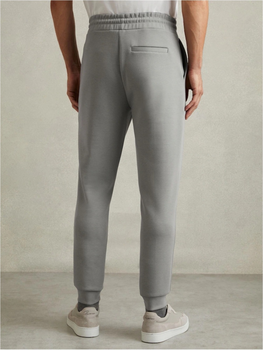 REISS Premier Premium Interlock-Jersey Joggers in Flint - Picture 3 of 4
